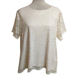 Calvin Klein Floral Lace Overlay Pullover Short Sleeve Top